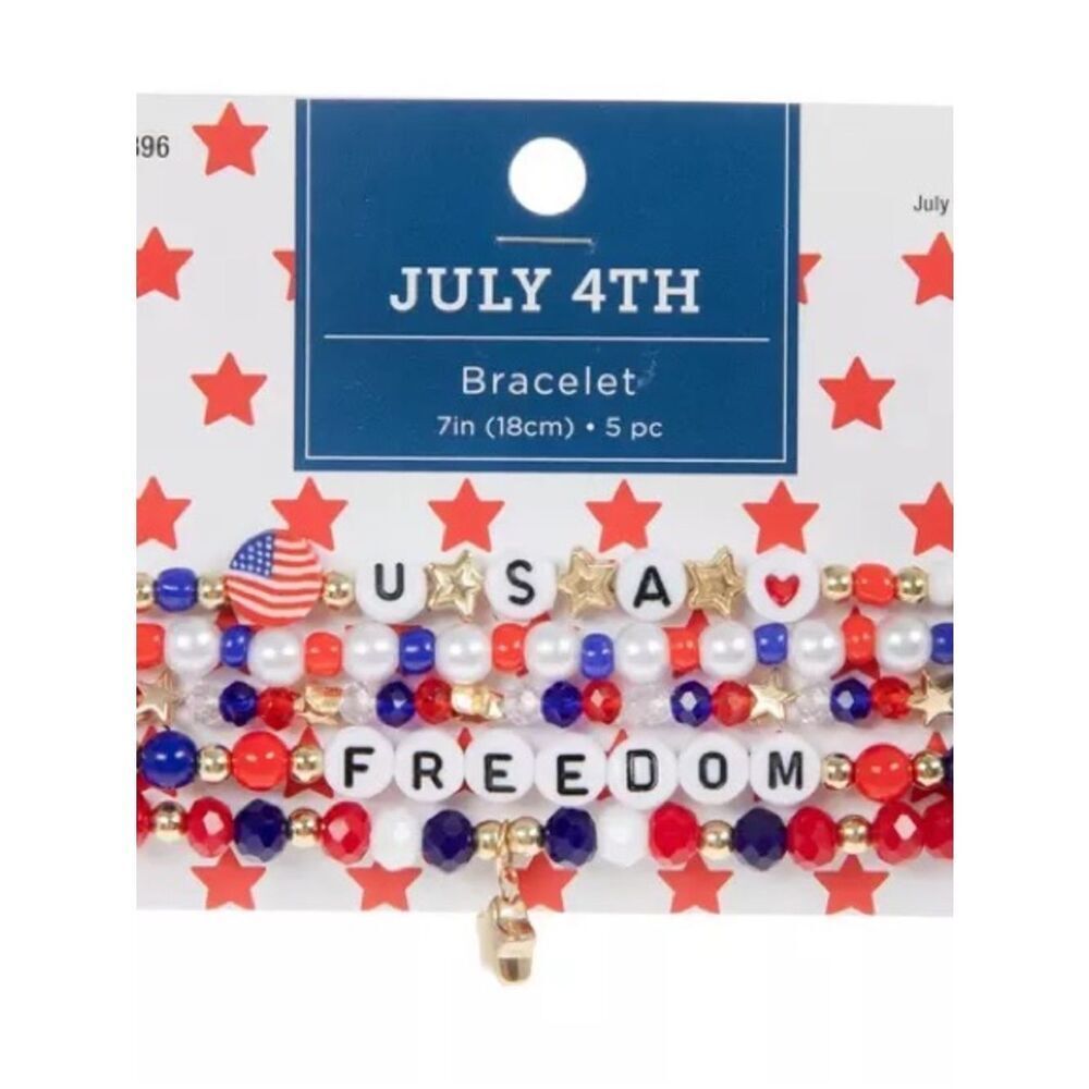 New Brother Sister Design Studio 7” Patriotic Beaded Bracelets 5 pc Set